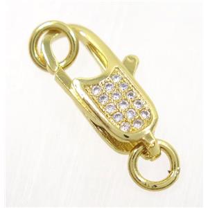 copper clasp pave zircon, gold plated, approx 5.5x14mm
