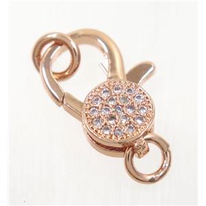 copper Lobster Clasp pave zircon, rose gold, approx 7-14mm