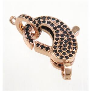 copper Lobster Clasp pave zircon, rose gold, approx 11-16.5mm