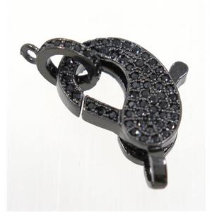 copper Lobster Clasp pave zircon, black plated, approx 11-16.5mm