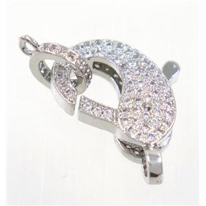 copper Lobster Clasp pave zircon, platinum plated, approx 11-16.5mm
