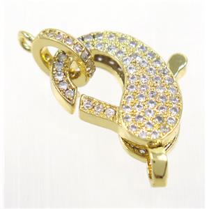copper Lobster Clasp pave zircon, gold plated, approx 11-16.5mm