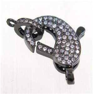 copper Lobster Clasp pave zircon, black plated, approx 11-16.5mm