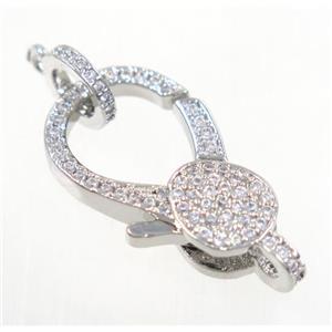 copper Lobster Clasp pave zircon, platinum plated, approx 13-22mm