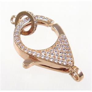 copper Lobster Clasp pave zircon, rose gold, approx 16-22mm