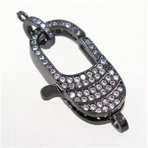 copper Lobster Clasp pave zircon, black plated, approx 11-25mm