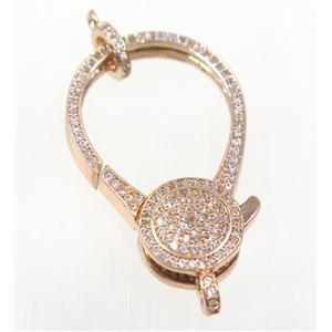copper Lobster Clasp pave zircon, rose gold, approx 22-35mm