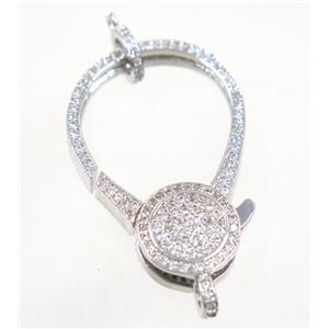 copper Lobster Clasp pave zircon, platinum plated, approx 22-35mm