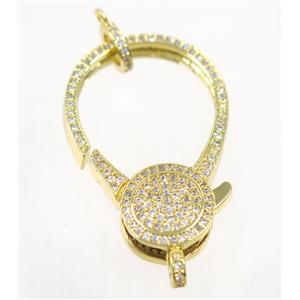 copper Lobster Clasp pave zircon, gold plated, approx 22-35mm
