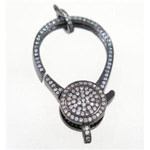 copper Lobster Clasp pave zircon, black plated, approx 22-35mm