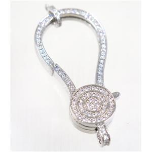 copper Lobster Clasp pave zircon, platinum plated, approx 23-45mm