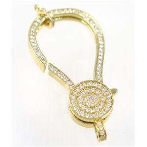 copper Lobster Clasp pave zircon, gold plated, approx 23-45mm