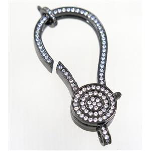 copper Lobster Clasp pave zircon, black plated, approx 23-45mm