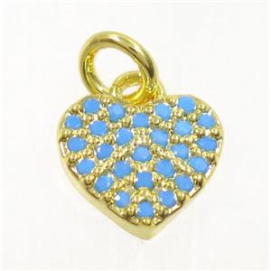 copper Heart pendant paved zircon, gold plated, turq, approx 9mm