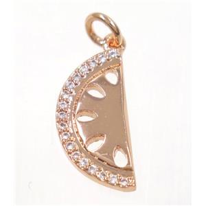copper moon pendant paved zircon, rose gold, approx 8x16mm