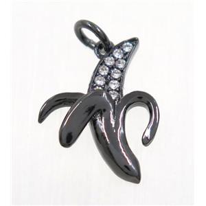 copper Banana pendant paved zircon, black plated, approx 13x17mm