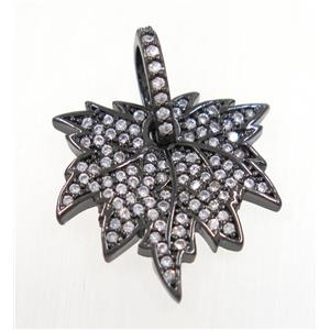 copper Maple Leaf pendant paved zircon, black plated, approx 18-19mm