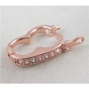 Zircon copper clasp, rose gold plated, approx 10x18mm