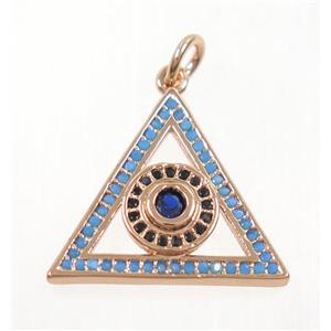 copper Triangle pendant paved zircon with evil eye, rose gold, approx 17-20mm