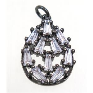 copper teardrop pendant paved zircon, black plated, approx 15x20mm