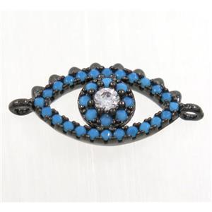 copper Evil Eye connector paved zircon, black plated, turq, approx 9-14mm
