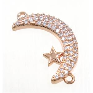 copper Moon connector paved zircon with star, rose gold, approx 12-19mm