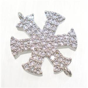 copper snowflake connector paved zircon, platinum plated, approx 15mm dia