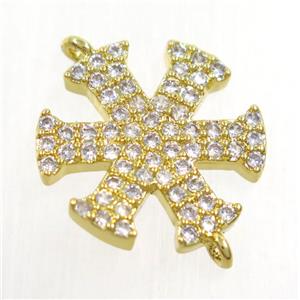 copper snowflake connector paved zircon, gold plated, approx 15mm dia