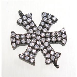 copper snowflake connector paved zircon, black plated, approx 15mm dia