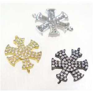 copper snowflake connector paved zircon, mix color, approx 15mm dia