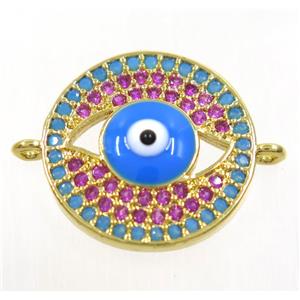 copper evil eye connector paved zircon, gold plated, approx 15mm dia