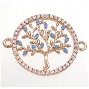 tree of life connector paved zircon, copper, rose gold, approx 20mm dia