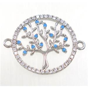 tree of life connector paved zircon, copper, platinum plated, approx 20mm dia