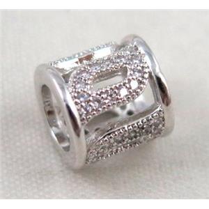Zircon copper spacer bead, platinum plated, approx 8x9mm, 6mm hole