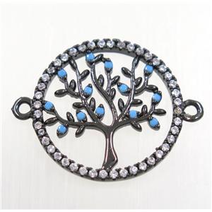 tree of life connector paved zircon, copper, black plated, approx 20mm dia