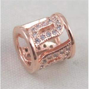 Zircon copper spacer bead, rose gold plated, approx 8x9mm, 6mm hole