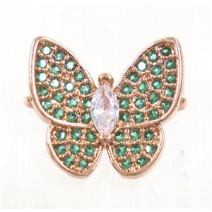copper butterfly connector paved zircon, rose gold, approx 13-14mm