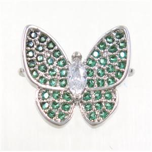 copper butterfly connector paved zircon, platinum plated, approx 13-14mm
