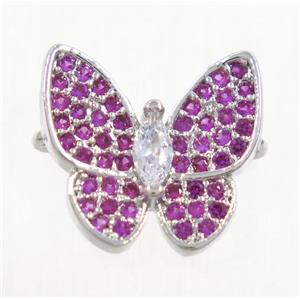 copper butterfly connector paved hotpink zircon, platinum plated, approx 13-14mm