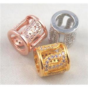Zircon copper spacer bead, mixed color, approx 8x9mm, 6mm hole