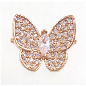 copper butterfly connector paved zircon, rose gold, approx 13-14mm