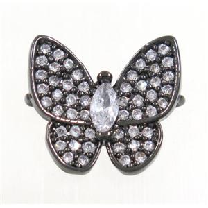 copper butterfly connector paved zircon, black plated, approx 13-14mm