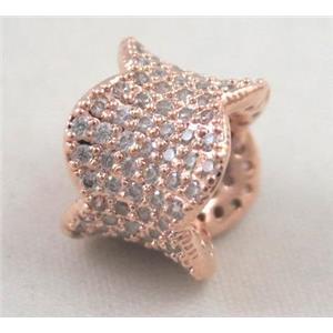 Zircon copper spacer bead, rose gold plated, approx 13x10mm