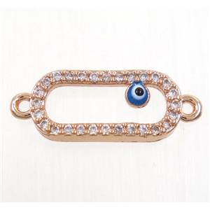 copper oval connector paved zircon with evil eye, rose gold, approx 7x15mm