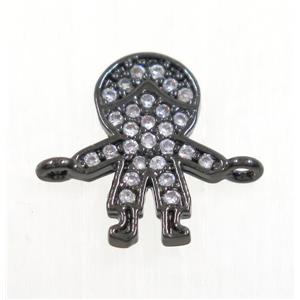 copper boy connector paved zircon, black plated, approx 6x12mm