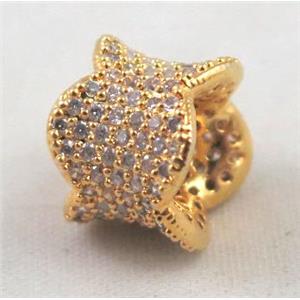 Zircon copper spacer bead, gold plated, approx 13x10mm