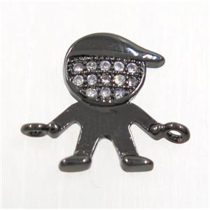 copper boy connector paved zircon, black plated, approx 8x12mm