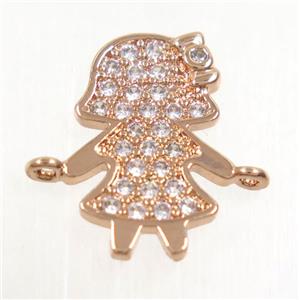 copper girls connector paved zircon, rose gold, approx 9x15mm