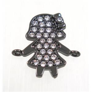 copper girls connector paved zircon, black plated, approx 9x15mm