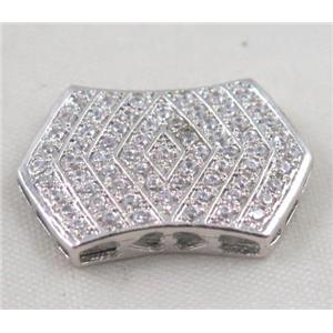 Zircon copper spacer bead, platinum plated, approx 15x23mm